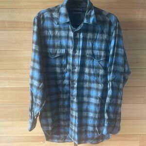 Vintage Pendleton Classic Board Shirt Blue and Black Plaid Wool Large